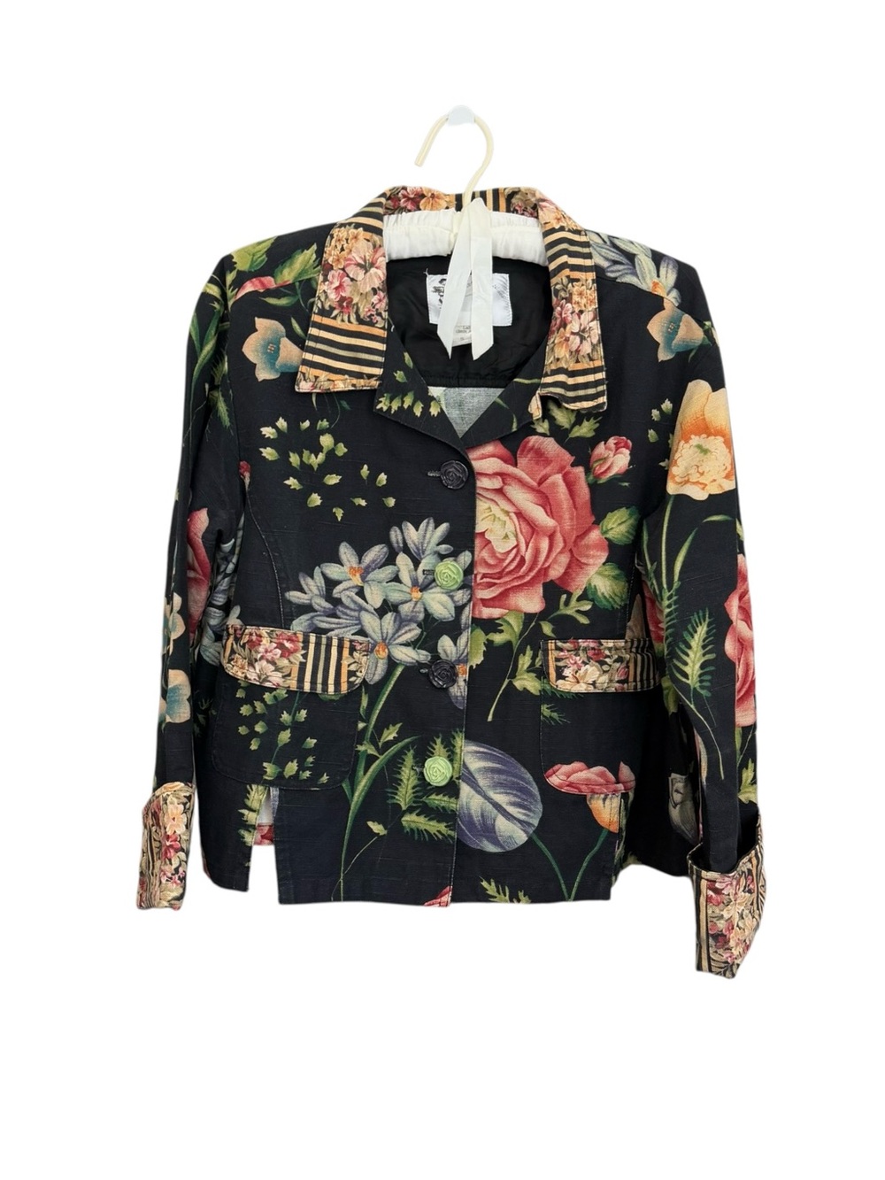 My Boyfriend’s Back Vintage Black-Pink Cotton Floral  Cropped Blazer Jacket - Picture 12 of 16